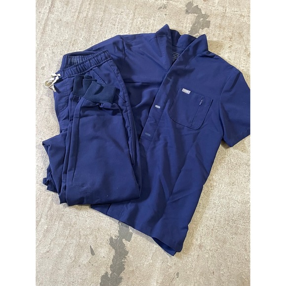 Figs Other - FIGS Scrub Set Women Sm Navy Blue Good Technical Collection Joggers Button Top